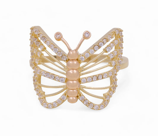 14K Yellow and Rose Gold Butterfly Women's Ring with White Cz / Size: 8 / Weight: 2.6 GR / COWRTT4BT-5