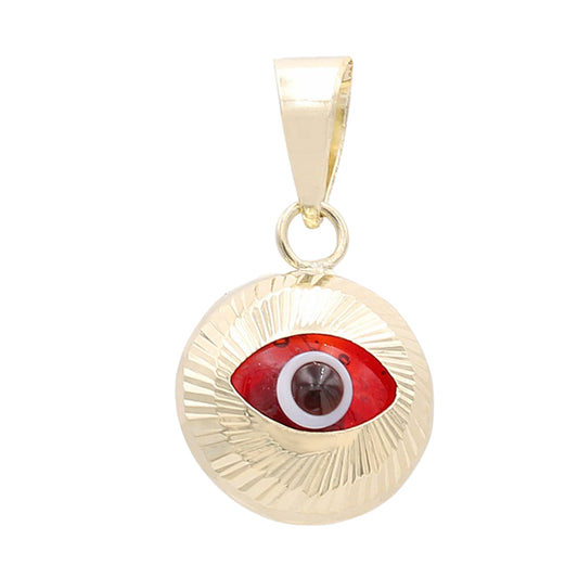 14K Yellow Gold Fashion Red Evil Pendant