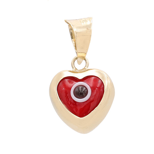 14K Yellow Gold Fashion Red Evil Encased in a Heart Pendant
