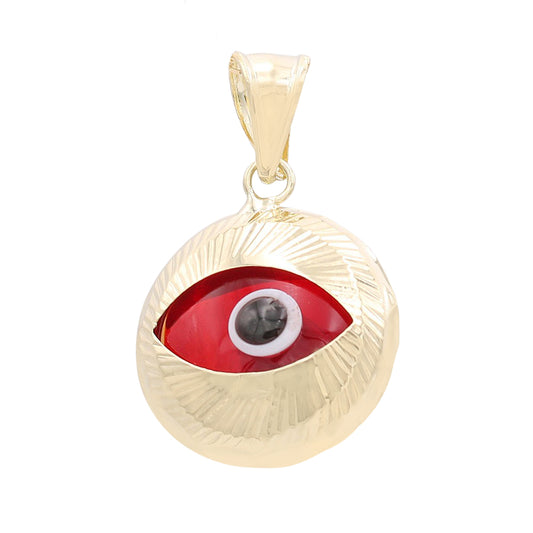 14K Yellow Gold Fashion Red Evil Eye Pendant