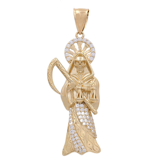 14K Yellow Gold Grim Reaper Pendant with Cubic Zirconias