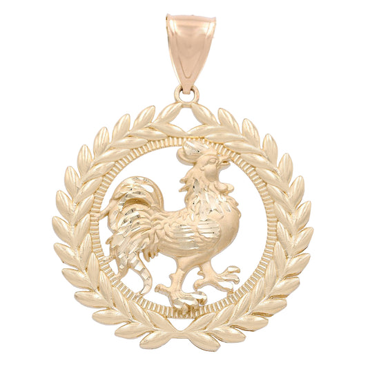 14K Yellow Gold Rooster on Wreath Pendant