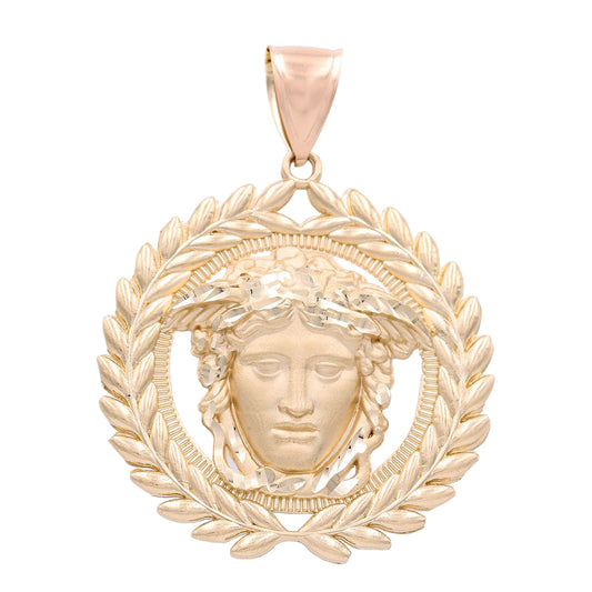 14K Yellow Gold Medusa on Wreath Pendant