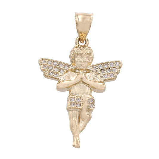 14K Yellow Gold Praying Angel Pendant with Cubic Zirconias