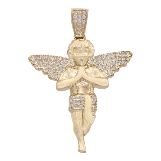 14K Yellow Gold Praying Angel Pendant with Cubic Zirconias