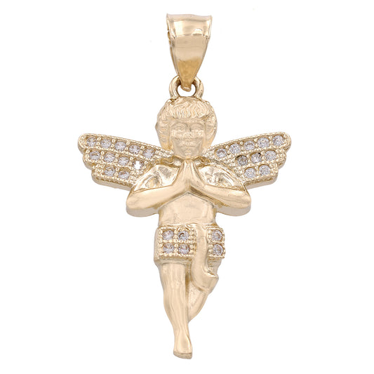 14K Yellow Gold Praying Angel Pendant with Cubic Zirconias