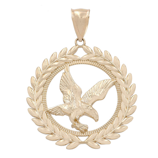 14K Yellow Gold Eagle on Wreath Pendant