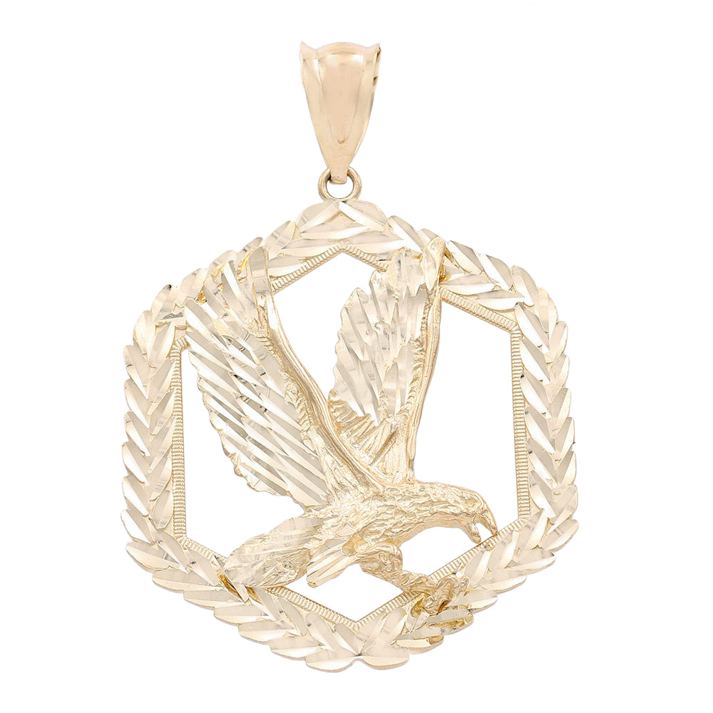 14K Yellow Gold Eagle on Wreath Pendant