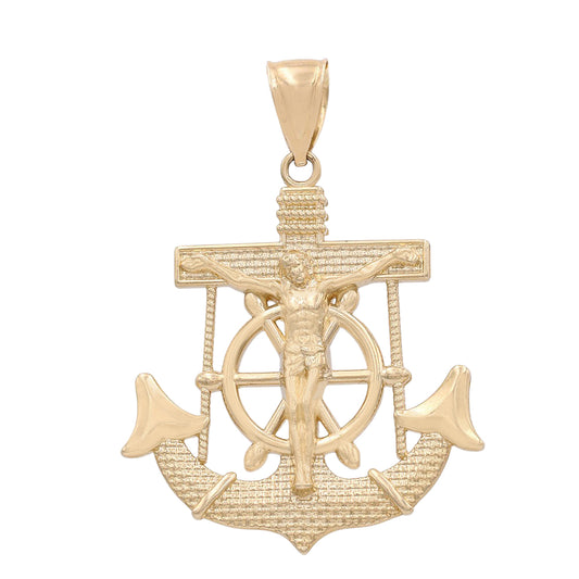 14K Yellow Gold Jesus on the Cross and Anchor Pendant
