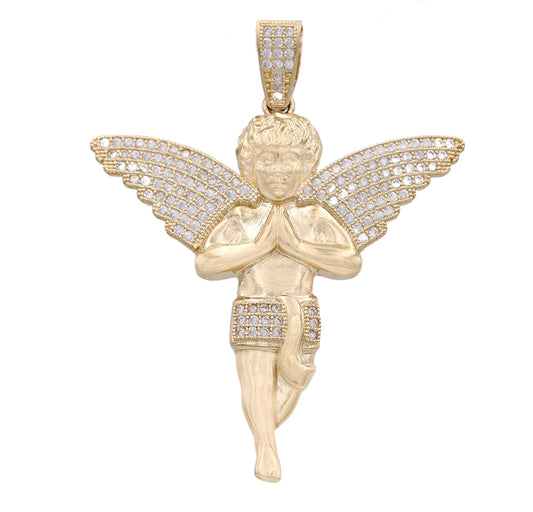 14K Yellow Gold Praying Angel Pendant with Cubic Zirconias