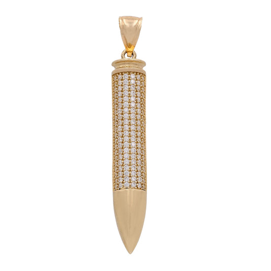 14K Yellow Gold Bullet Pendant with Cubic Zirconias