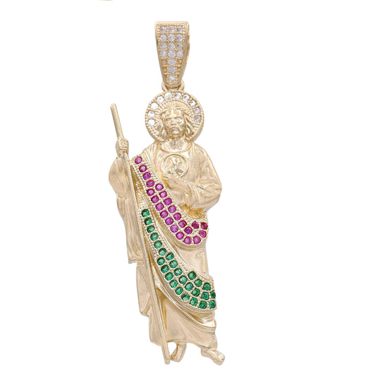 14K Yellow Gold Jesus with Zirconias and Color Stones Pendant