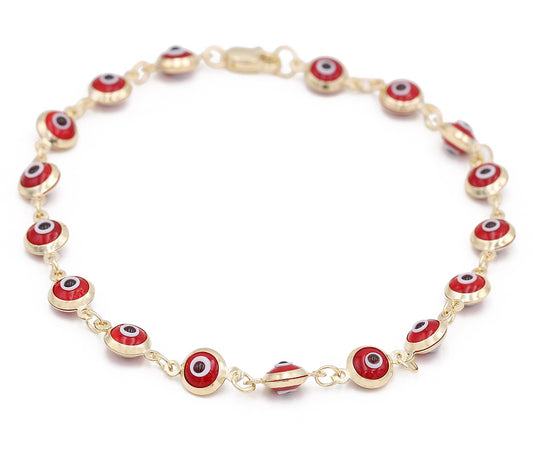 14K Yellow Gold Fashion Evil Red Eye Bracelet