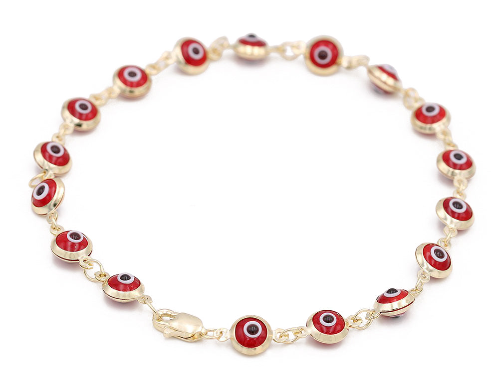 14K Yellow Gold Fashion Evil Red Eye Bracelet