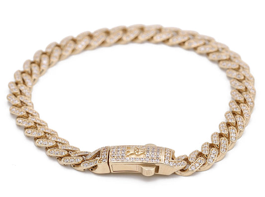 14K Yellow Gold Fashion Monaco Link Bracelet with Cubic Zirconias
