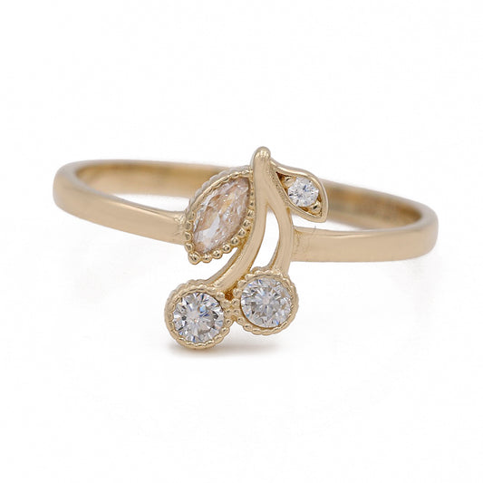 14K Yellow Gold Fashion Cherries Shape Ring with Cubic Zirconias