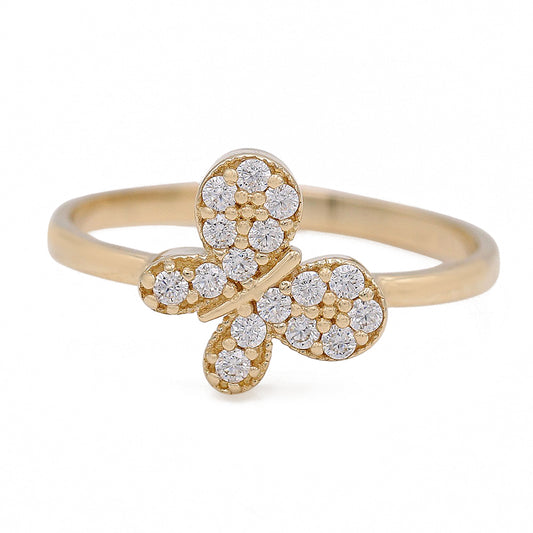 14K Yellow Gold Fashion Butterfly Shape Ring with Cubic Zirconias