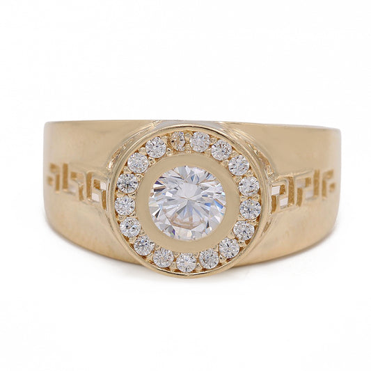 14K Yellow Gold Zirconia Color Center Stone Ring with Cubic Zirconias