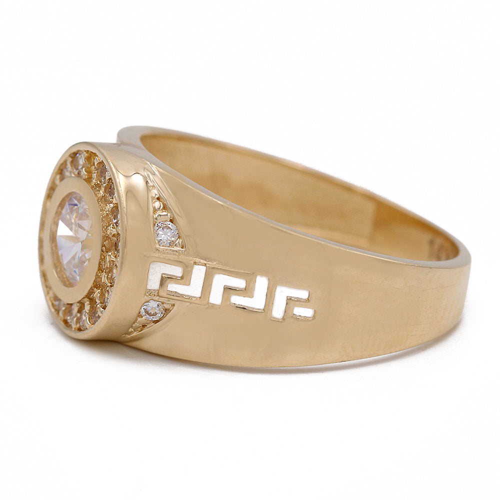 14K Yellow Gold Zirconia Color Center Stone Ring with Cubic Zirconias