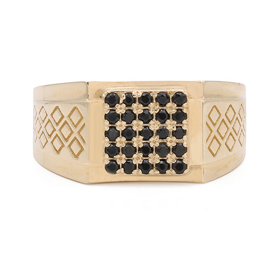 14K Yellow Gold Fashion Ring with Black Color Stones