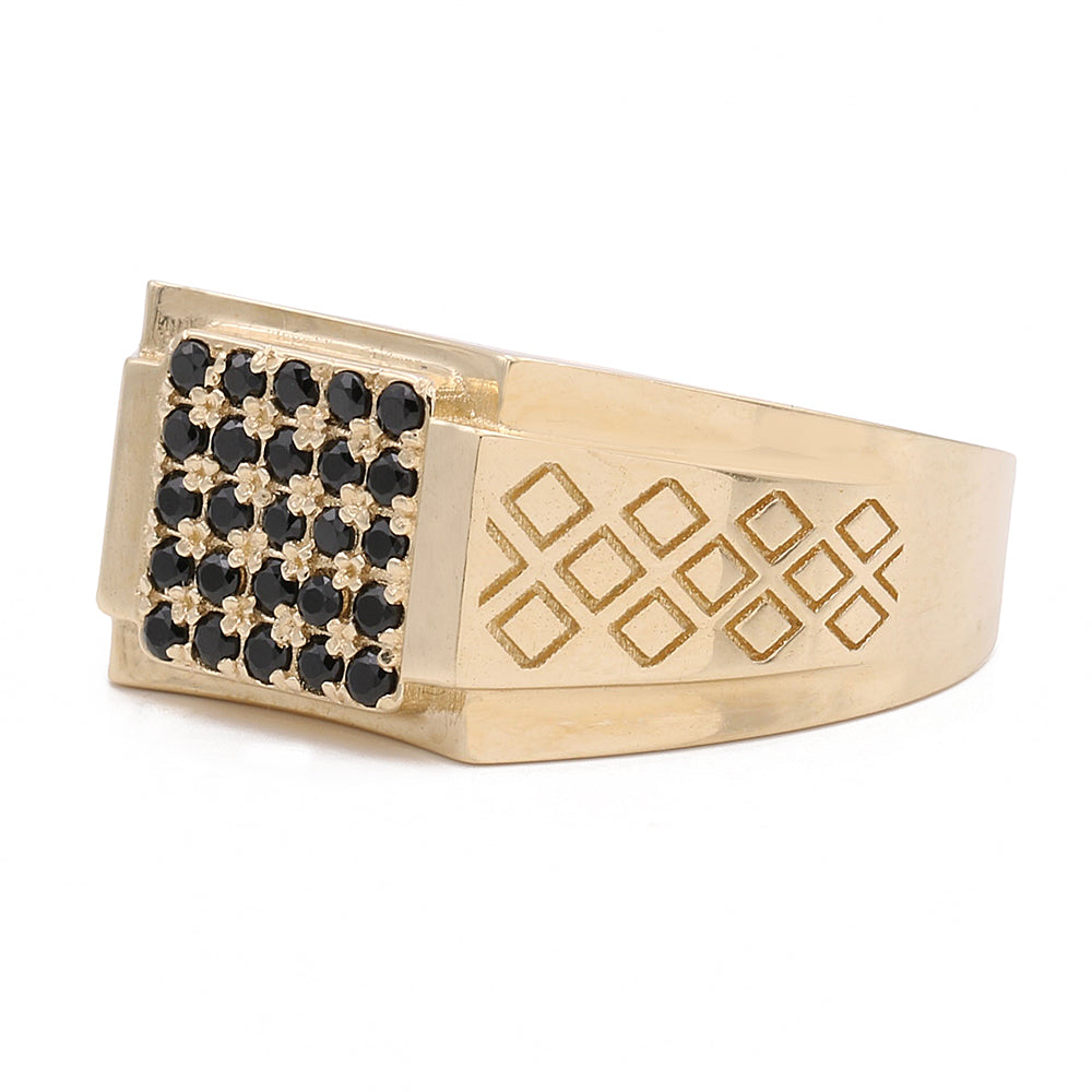 14K Yellow Gold Fashion Ring with Black Color Stones