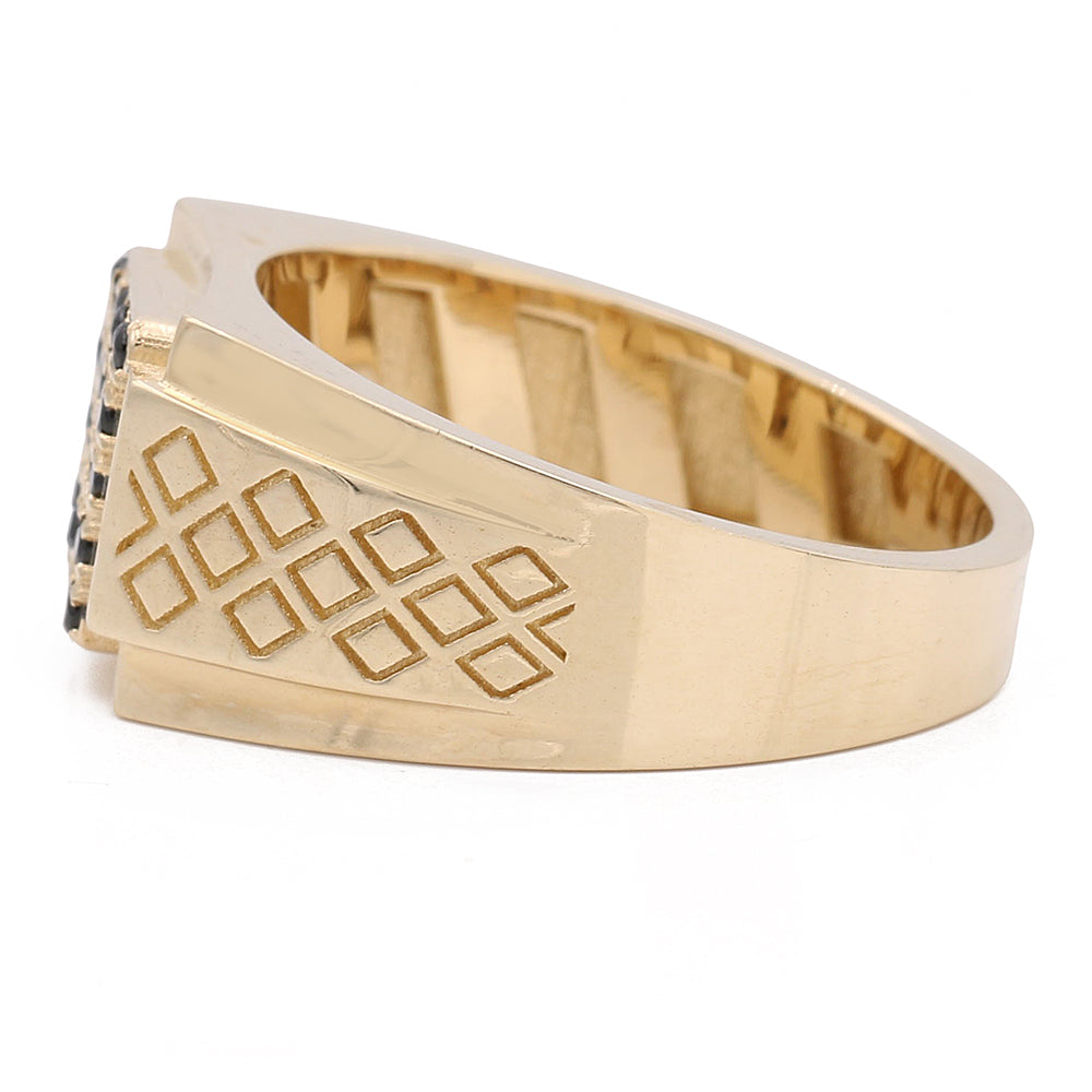 14K Yellow Gold Fashion Ring with Black Color Stones