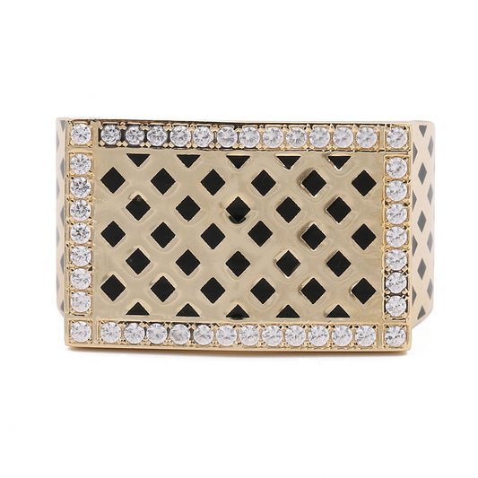 14K Yellow Gold Arabic Fashion Ring with Color Stones and Cubic Zirconias