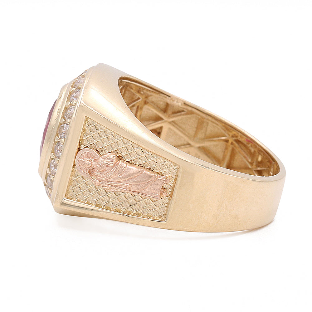 14K Yellow and Rose Gold Fashion Ring with Color Stone and Cubic Zirconias
