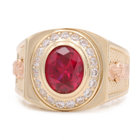 14K Yellow and Rose Gold Fashion Ring with Color Stone and Cubic Zirconias