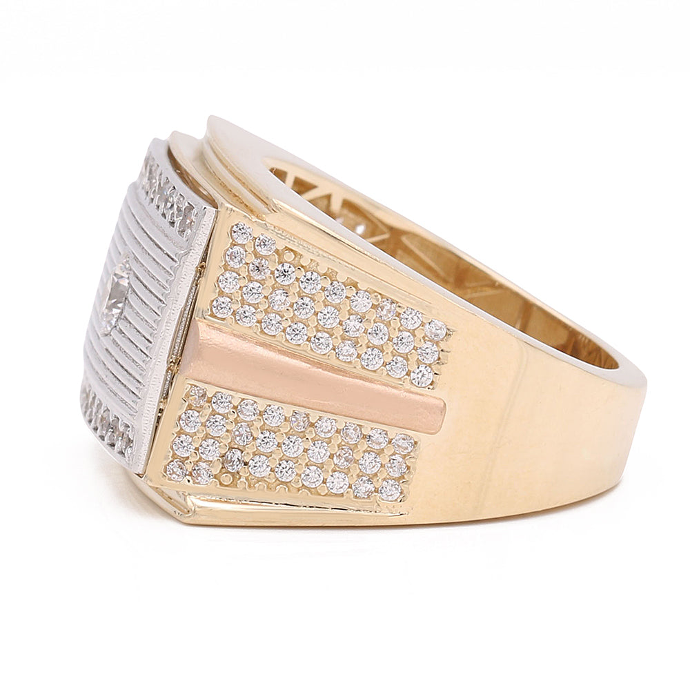14K Yellow, White and Rose Gold Fashion Ring with Cubic Zirconias