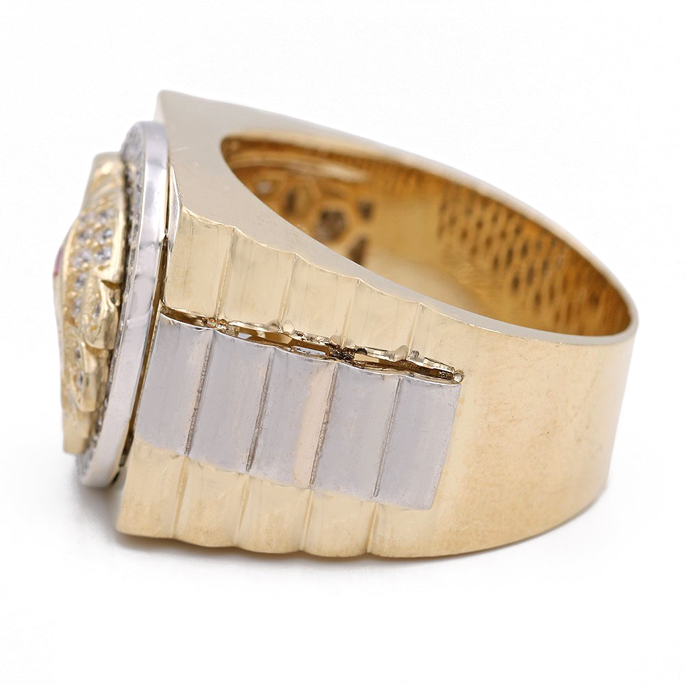 14K Yellow Gold Fashion Eagle Head Design Ring with Cubic Zirconias