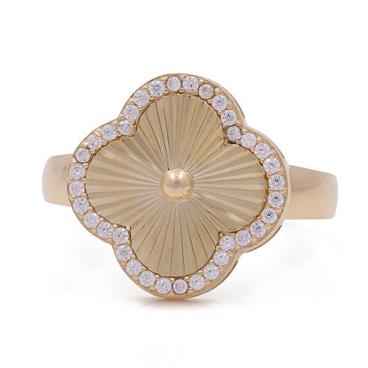 14K Yellow Gold Diamond Cut Flower Fashion Ring