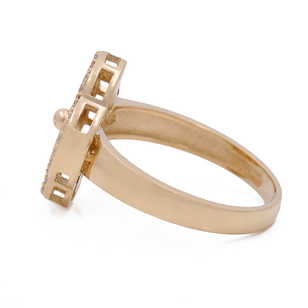 14K Yellow Gold Diamond Cut Flower Fashion Ring