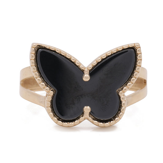 14K Yellow Gold with Black Only Butterfly Fashion Ring