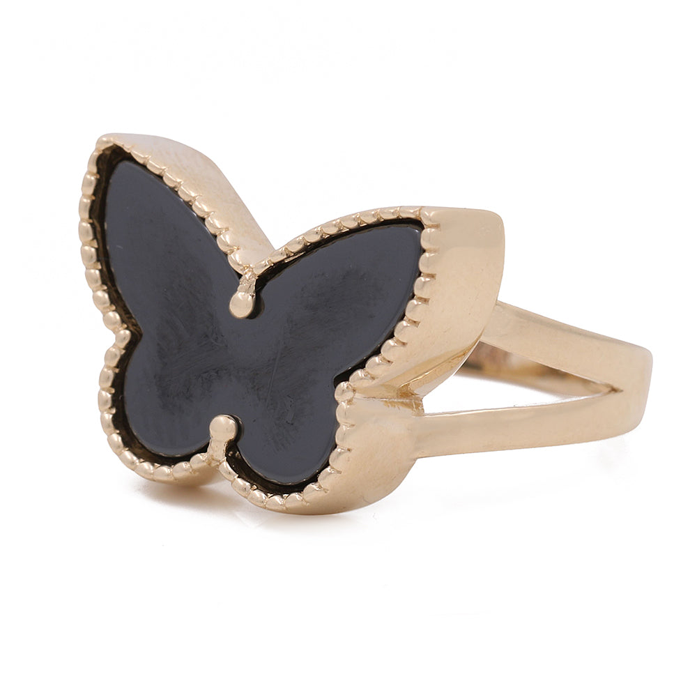 14K Yellow Gold with Black Only Butterfly Fashion Ring