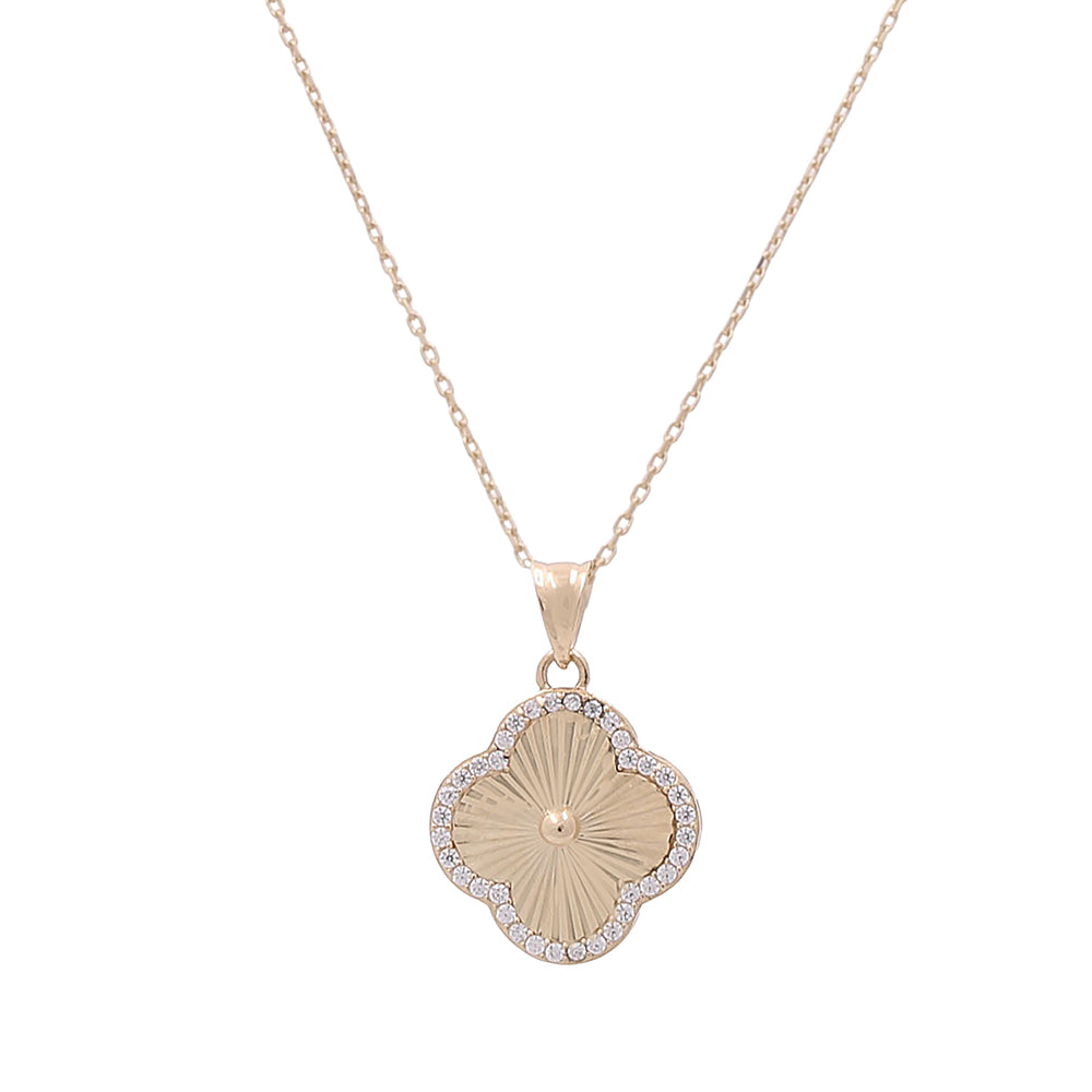 14K Yellow Gold Fashion Flower Pendant with Diamond Cut Necklace