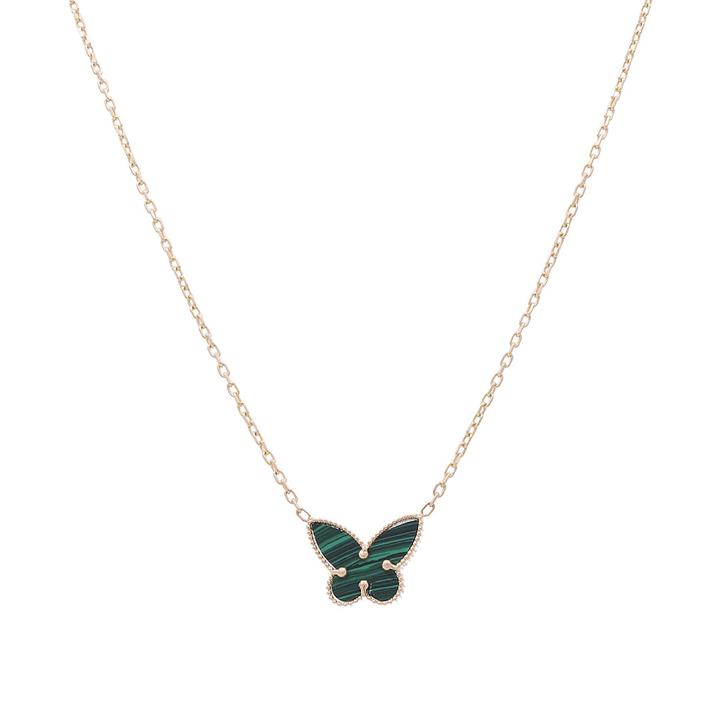 14K Yellow Gold Fashion Green Stone Butterfly with Cubic Zirconia Necklace