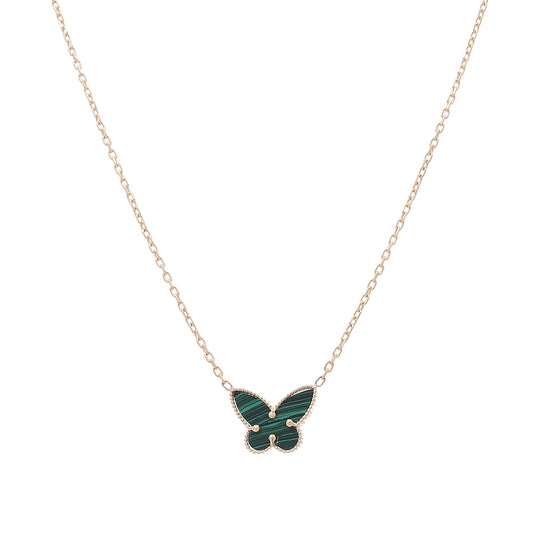 14K Yellow Gold Fashion Green Stone Butterfly with Cubic Zirconia Necklace