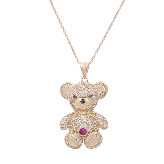 14K Yellow Gold Fashion Teddy Bear with Color Stones and Cubic Zirconias