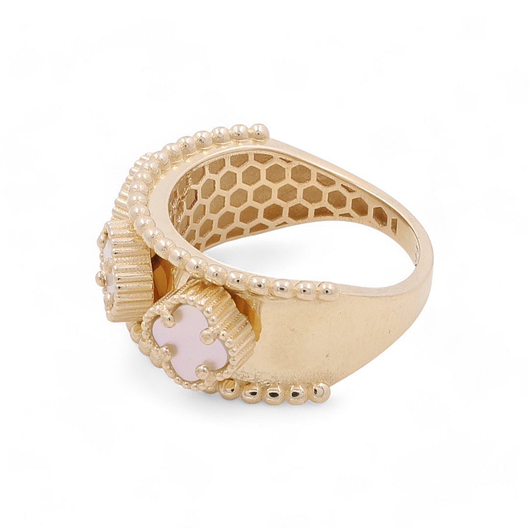 14K Yellow Gold Fashion Clover Women's Ring with Mother of Pearl