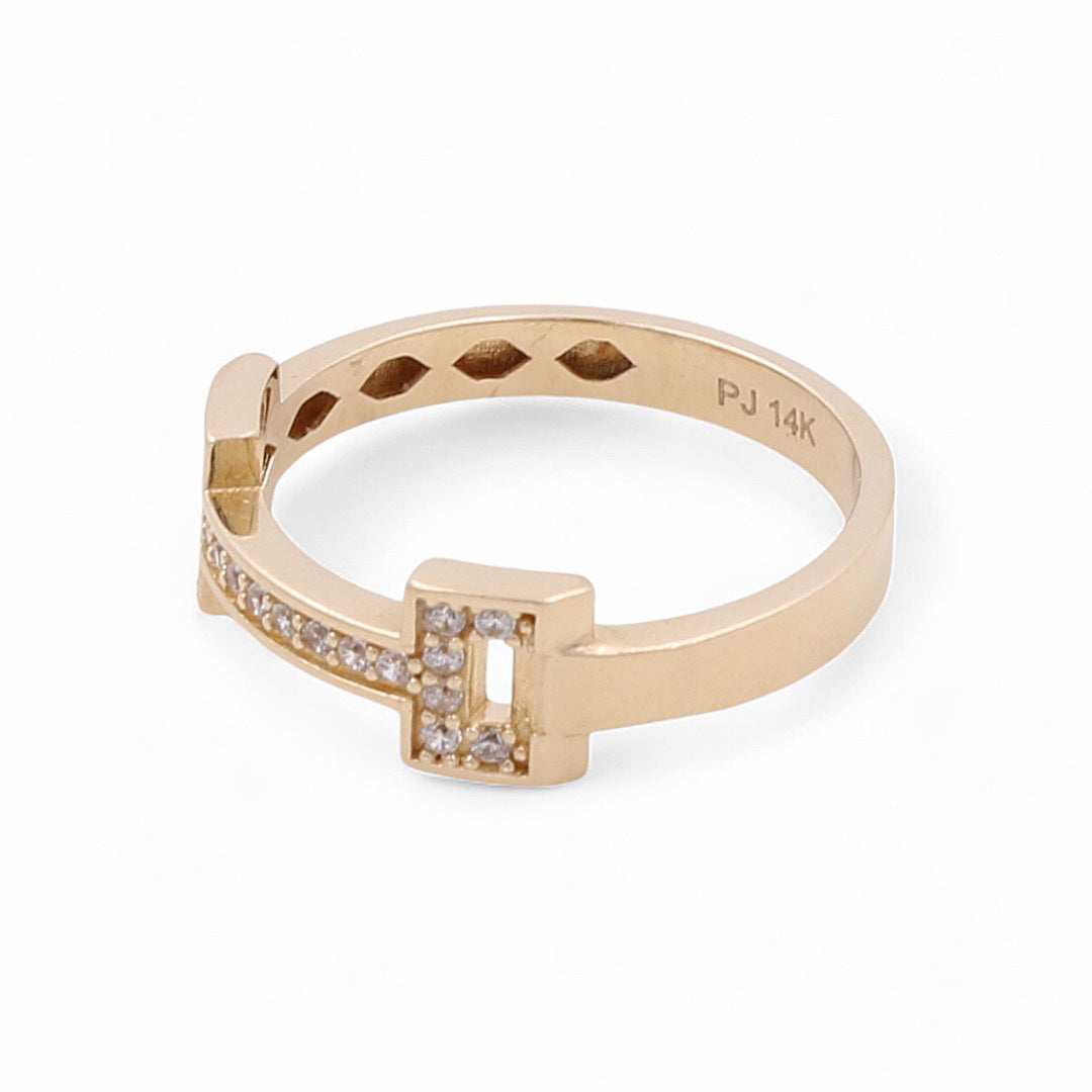 14K Yellow Gold Fashion Link Women's Ring with Cubic Zirconias
