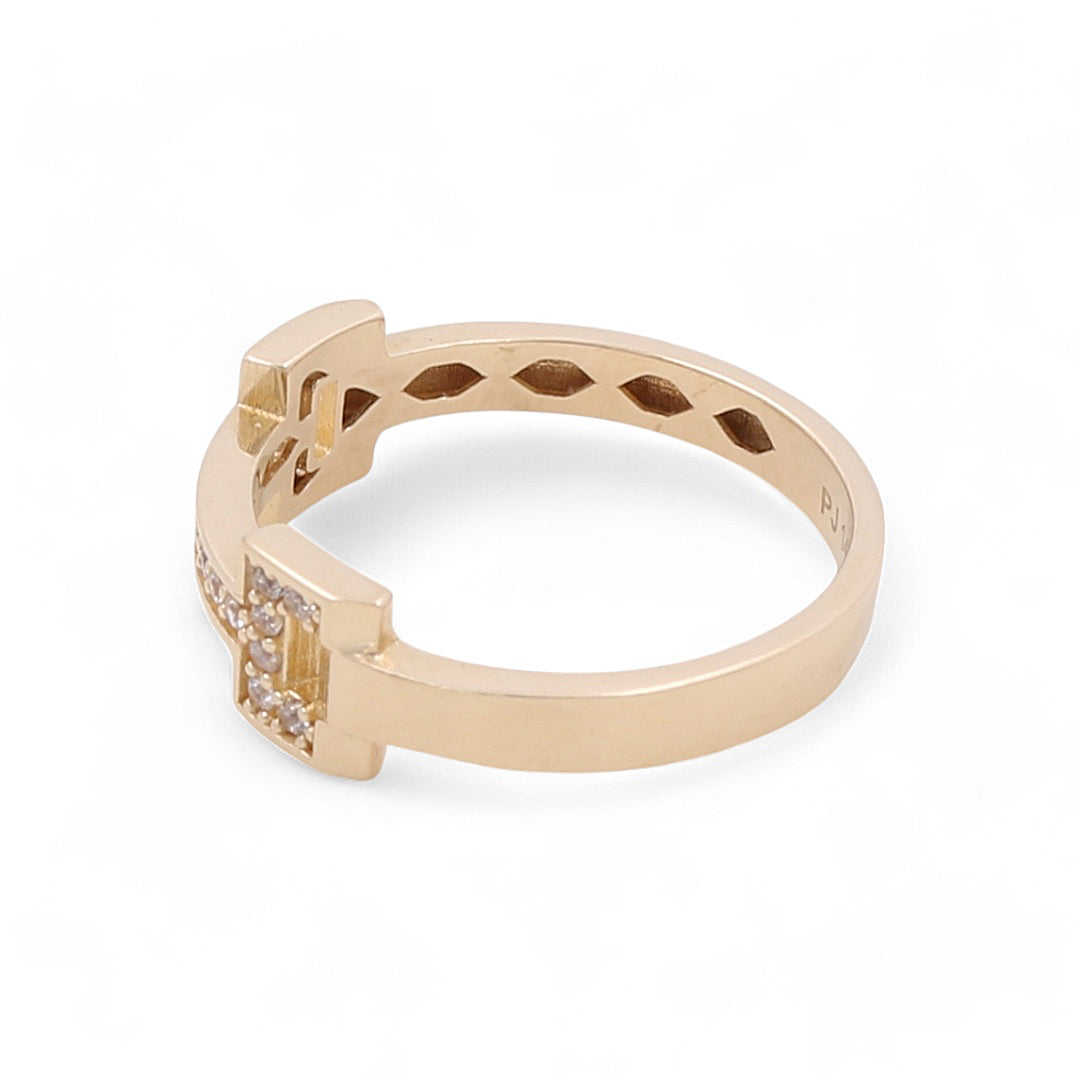 14K Yellow Gold Fashion Link Women's Ring with Cubic Zirconias