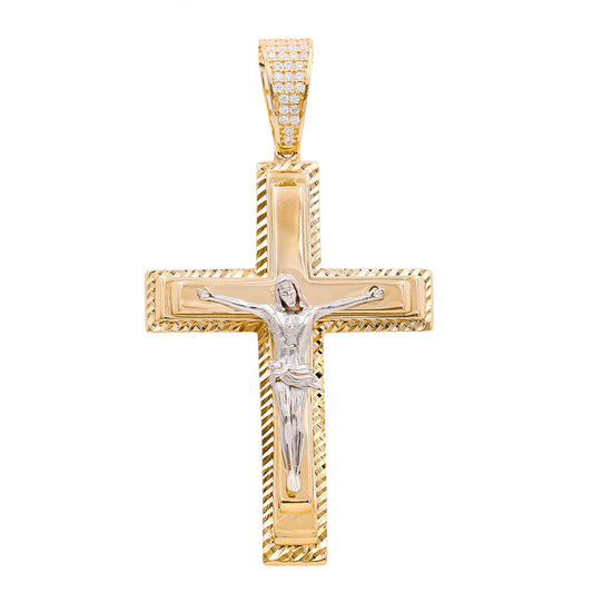14K Yellow and White Gold Jesus on the Cross Pendant