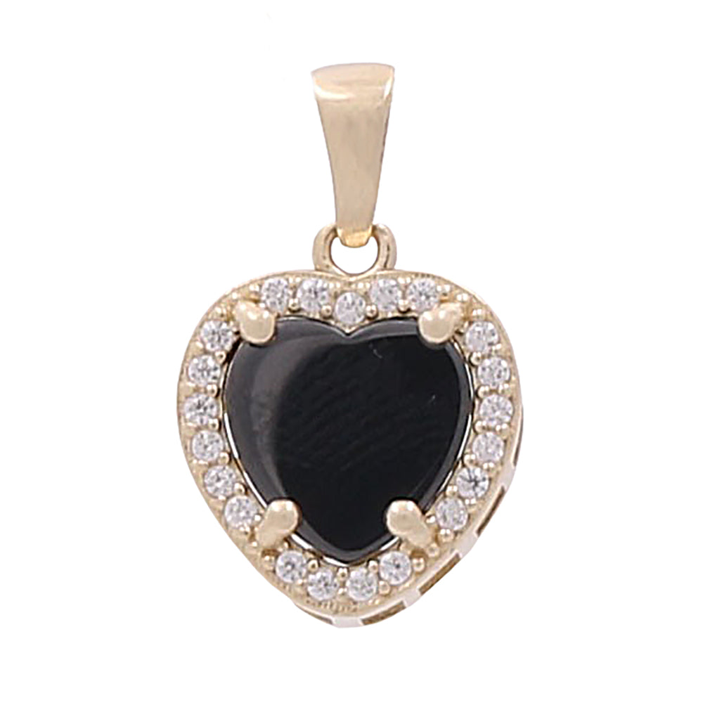 14K Yellow Gold Fashion Heart Pendant with Black Onyx and Cubic Zirconias