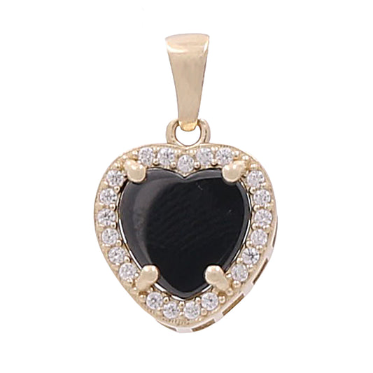 14K Yellow Gold Fashion Heart Pendant with Black Onyx and Cubic Zirconias