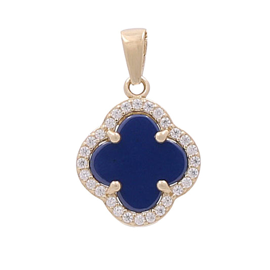 14K Yellow Gold Fashion Flower Pendant with Blue Stone and Cubic Zirconia