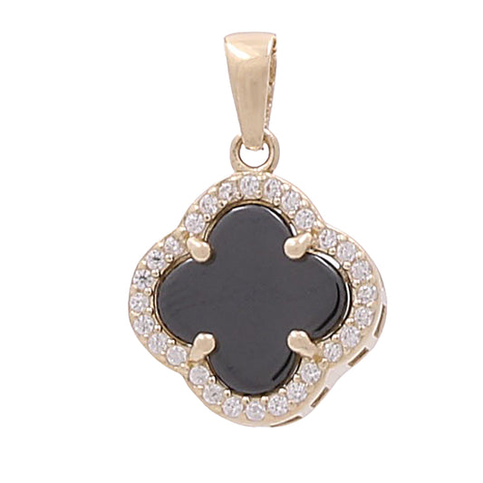 14K Yellow Gold Fashion Flower Pendant with Black Onyx and Cubic Zirconias