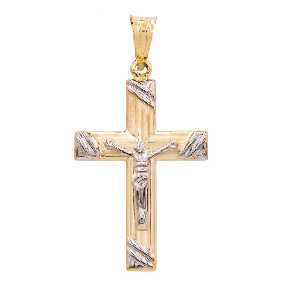 14K Yellow and White Gold Jesus on the Cross Pendant