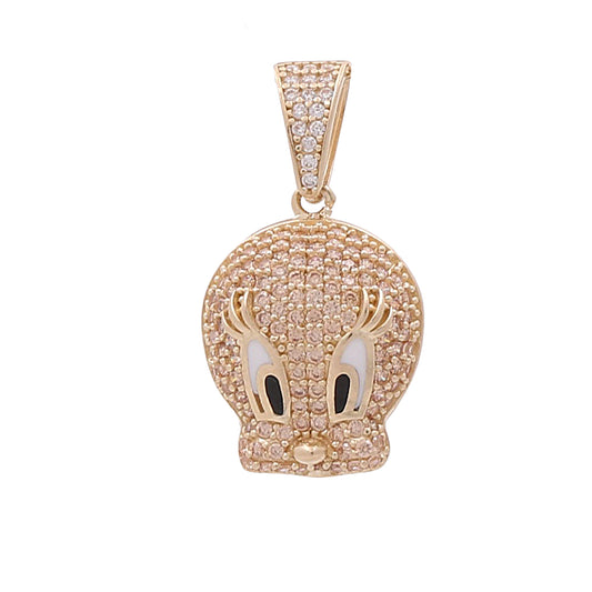 14K Yellow Gold Twetty Bird Pendant with Black Stones and Cubic Zirconias