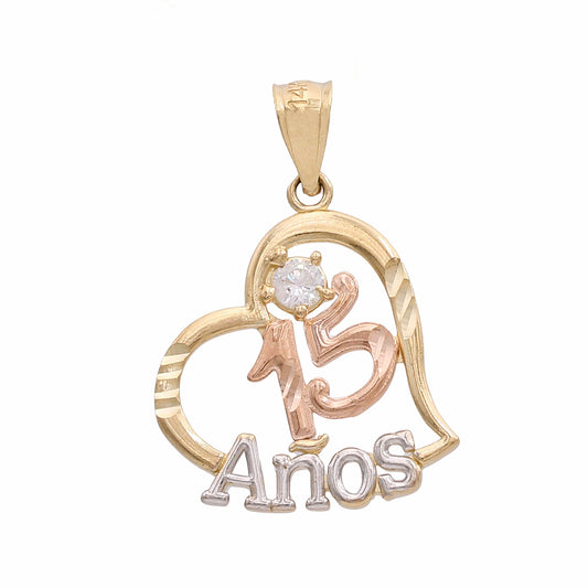 14K Yellow and Rose Gold 15 Hearts Shape Pendant